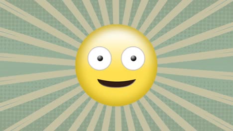 animación de un emoji feliz sobre un fondo a rayas