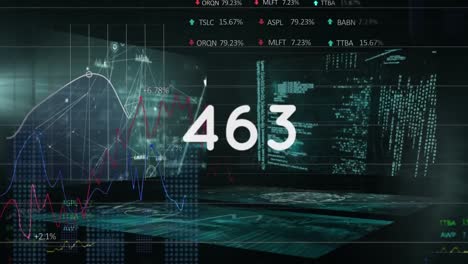 Animation-Von-Zahlen-Und-Datenverarbeitung-Auf-Schwarzem-Hintergrund