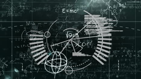 Animation-Des-Oszilloskop-Scannens-Und-Der-Mathematischen-Datenverarbeitung-Auf-Schwarzem-Hintergrund