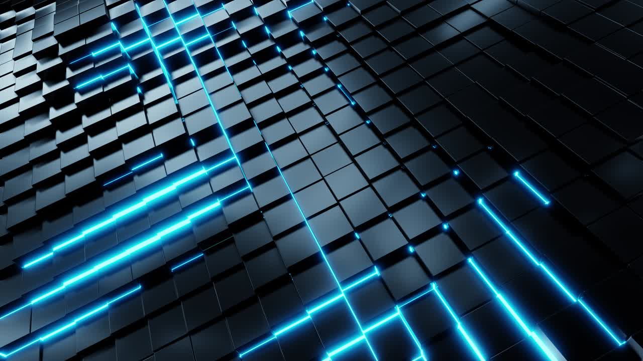 Animation of the wave movement of squares with neon lighting. A great background for the VJ cycle and for the background of your videos