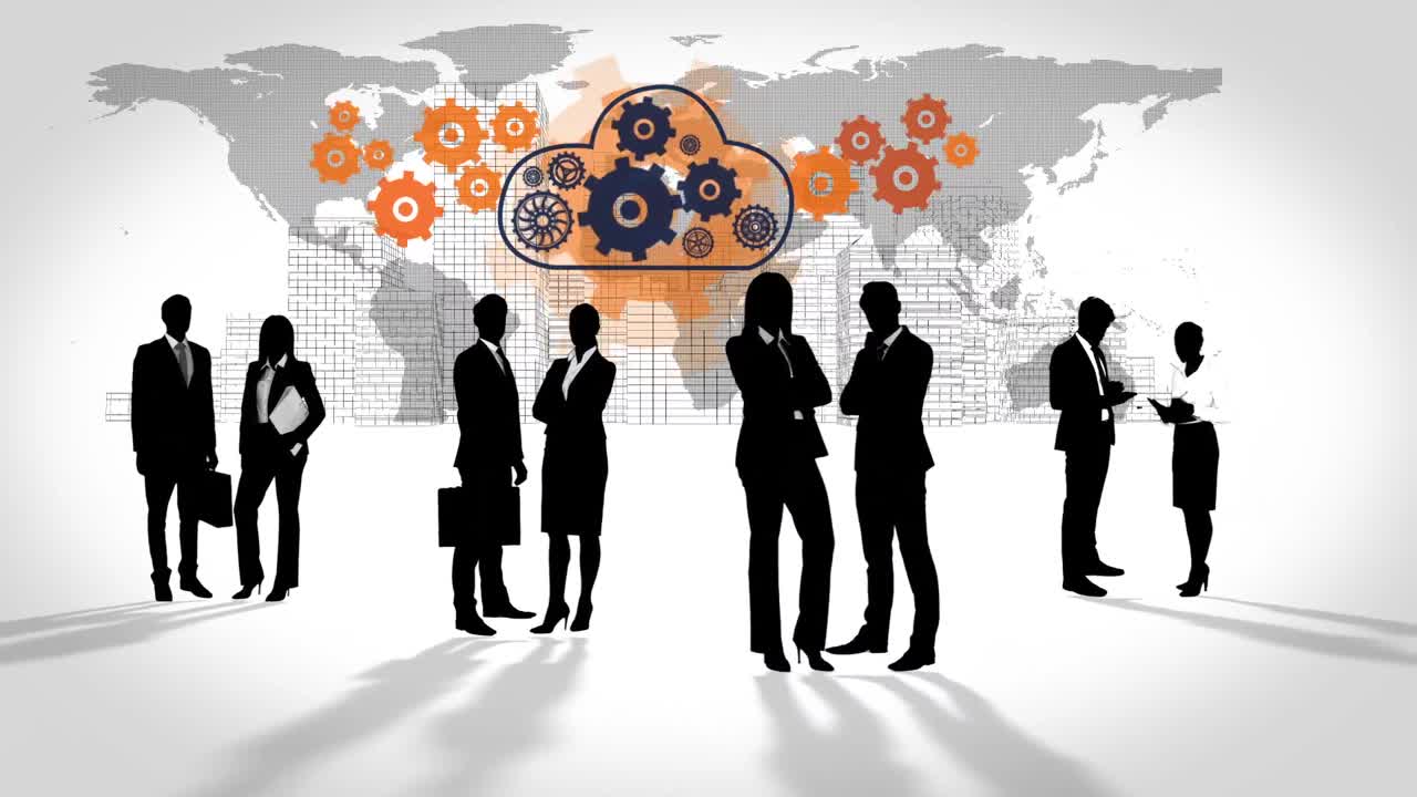 Black silhouettes of business people