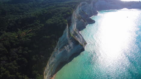 flight over high cliffs of sea coast, aerial view