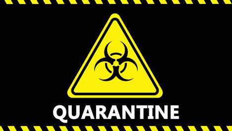 quarantine text and yellow biohazard logo on black background motion graphics