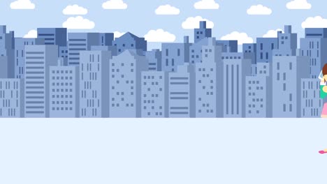 mujer de negocios caer en el agujero. fondo de los edificios. concepto de riesgo. ilustración de bucle en estilo plano.