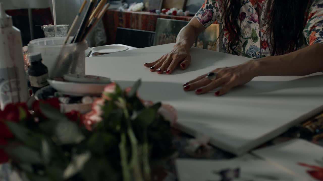 Artist preparing to paint on canvas