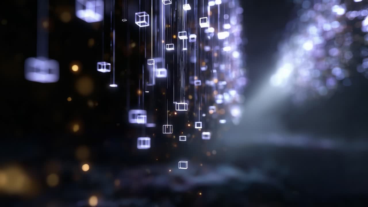 A mesmerizing display of illuminated floating cubes, creating a captivating ambiance that draws you into a futuristic and enchanting digital environment