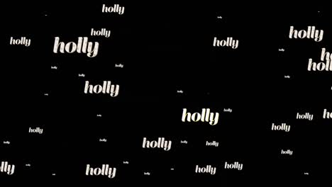 Animation-of-holly-text-in-repetition-at-christmas-on-black-background