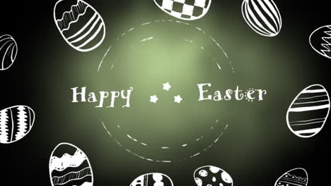 animation of eggs and happy easter text on black background