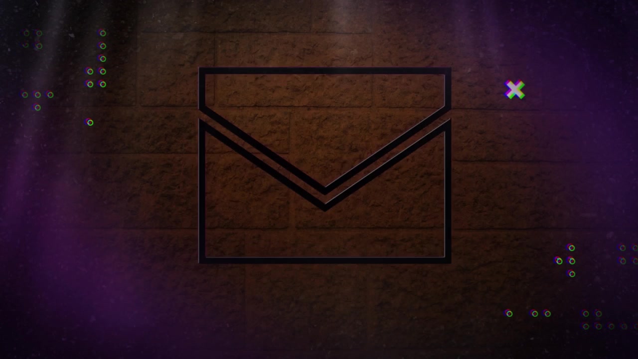 Animazione di icona email al neon con forme diverse su sfondo marrone
