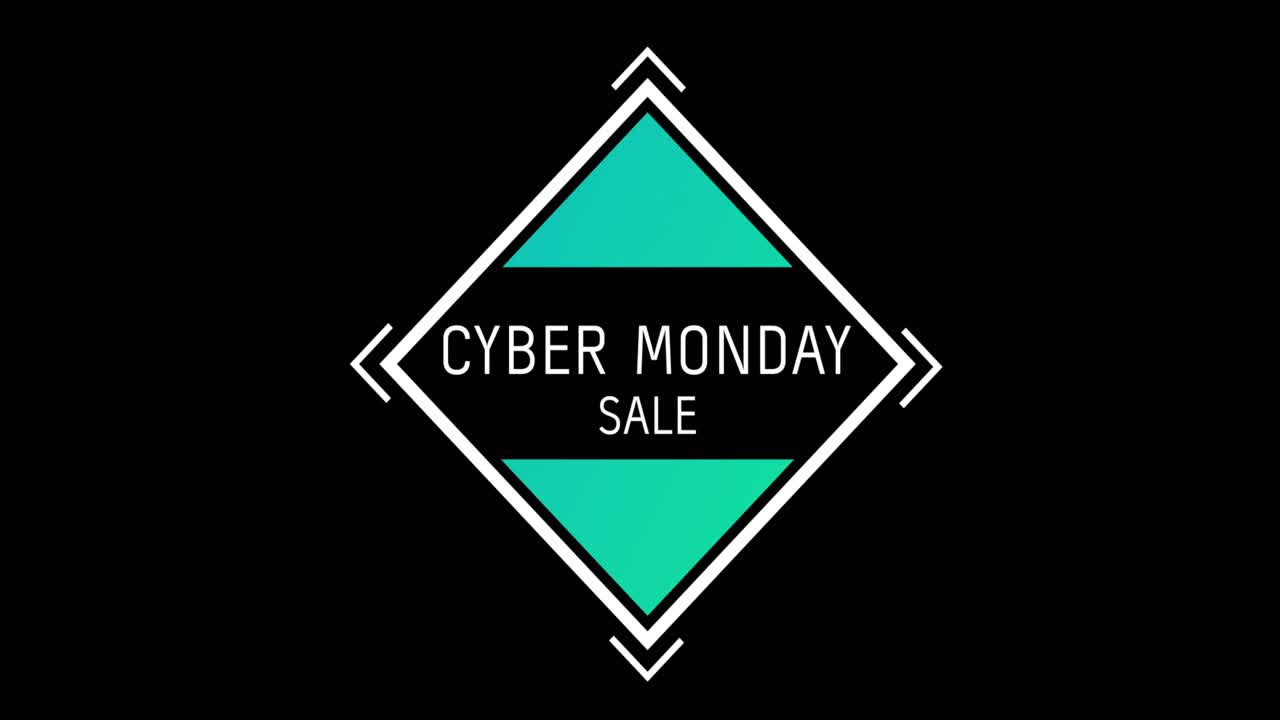White and green Cyber Monday Sale text appearing against a black screen