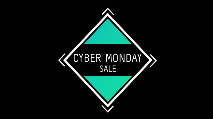 White and green Cyber Monday Sale text appearing against a black screen