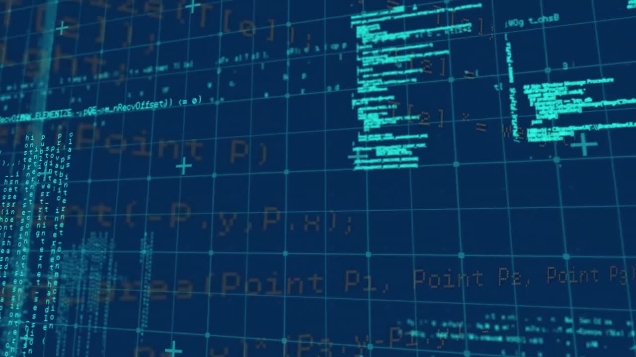 Animasjon av databehandling over rutenett på blå bakgrunn.