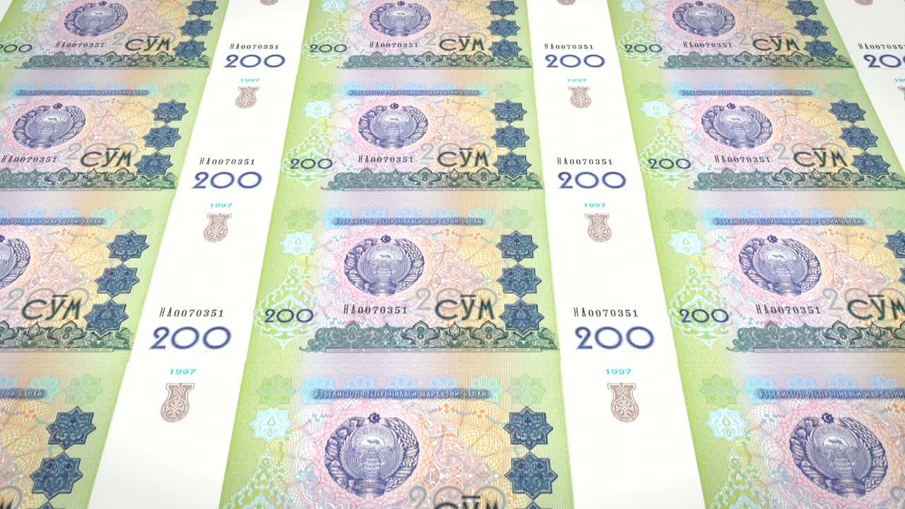 billetes de doscientos som de uzbekistán de uzbekistán, dinero en efectivo, bucle
