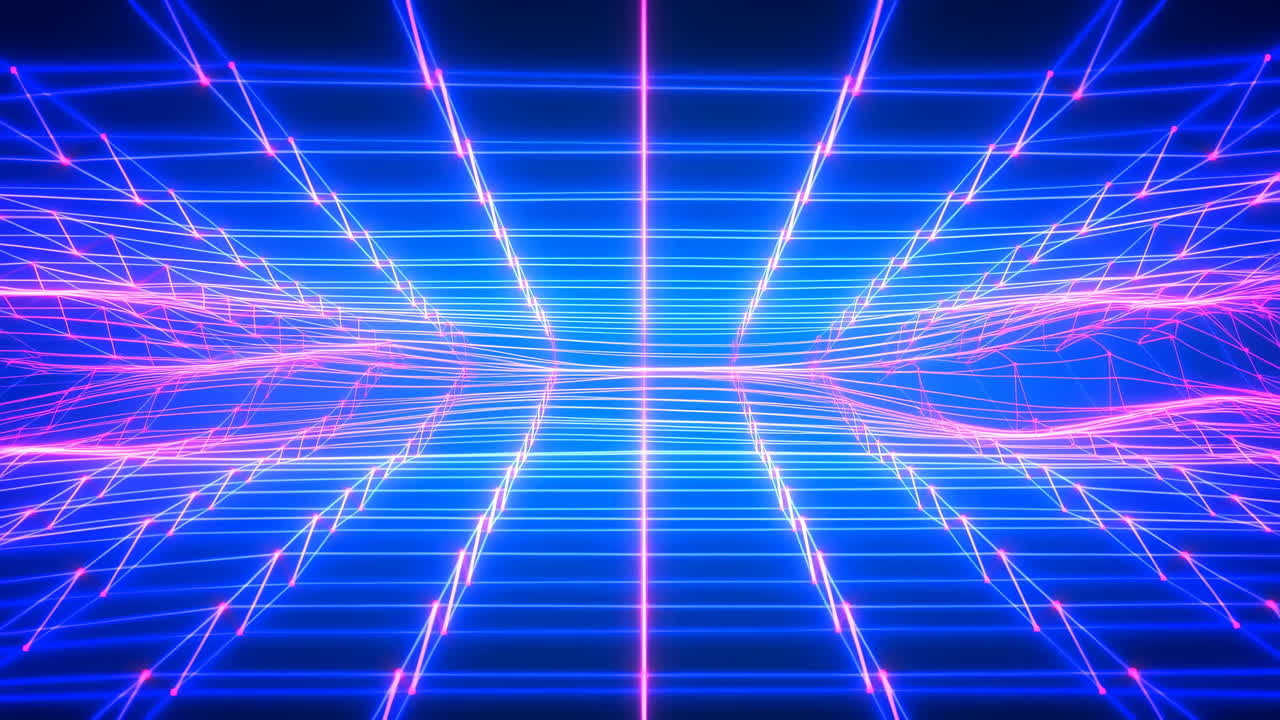 Griglia digitale astratta con linee neon ondulate