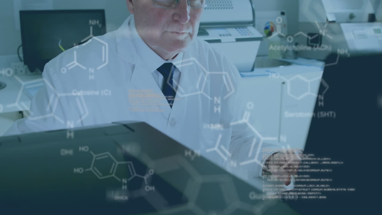 백인 남성 과학자에 대한 과학 데이터 처리 애니메이션