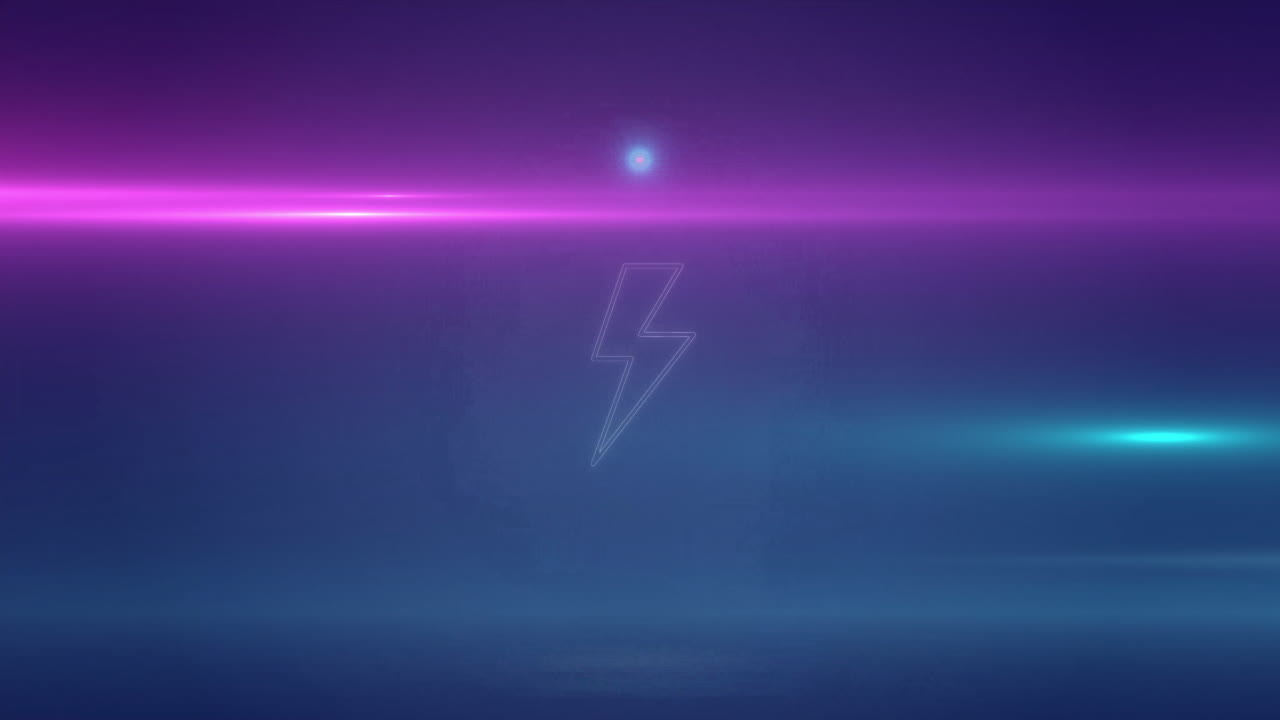 Animation of neon circle with lightning icon on blue background