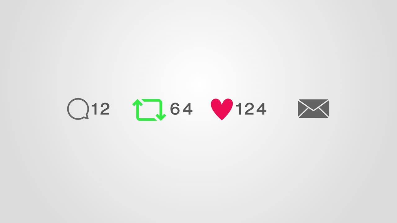 4k animation of counters on a social media site followers shares likes and comments messages