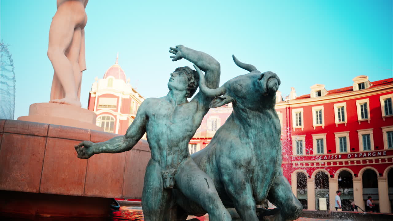 Nice, France - October 8, 2024: View of the Fontaine du Soleil at Place Massena in daylight