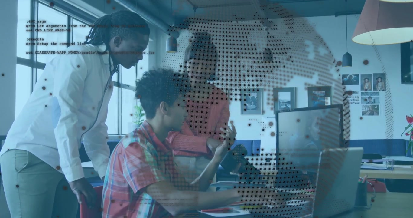 Creative Team Collaborating on Digital Project in Modern Office