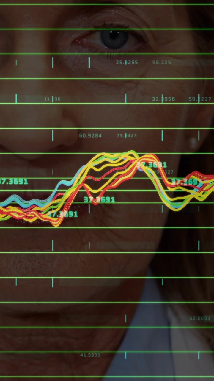 Animation of financial data processing over two caucasian female doctor