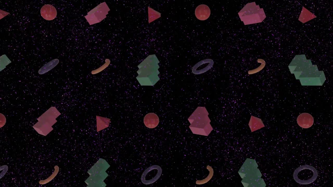 검은 바탕에 떠다니는 추상적인 모양으로 분홍색으로 2022 텍스트의 애니메이션
