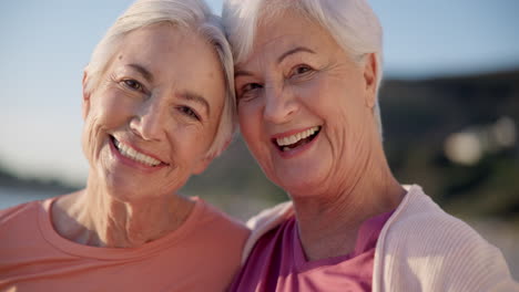 portrait, yoga and senior women on the beach