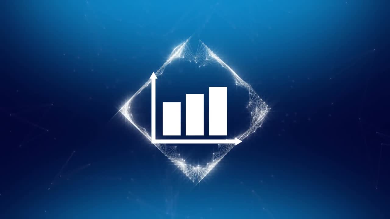 Animation of graph icon over square network of connections on blue background