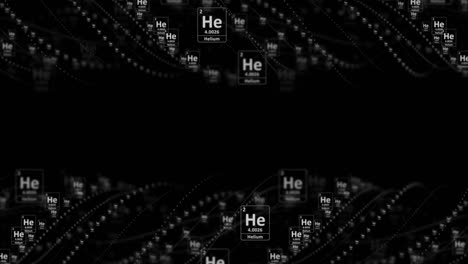 símbolo de la molécula de helio, tabla periódica de química, animación, fondo, representación, bucle