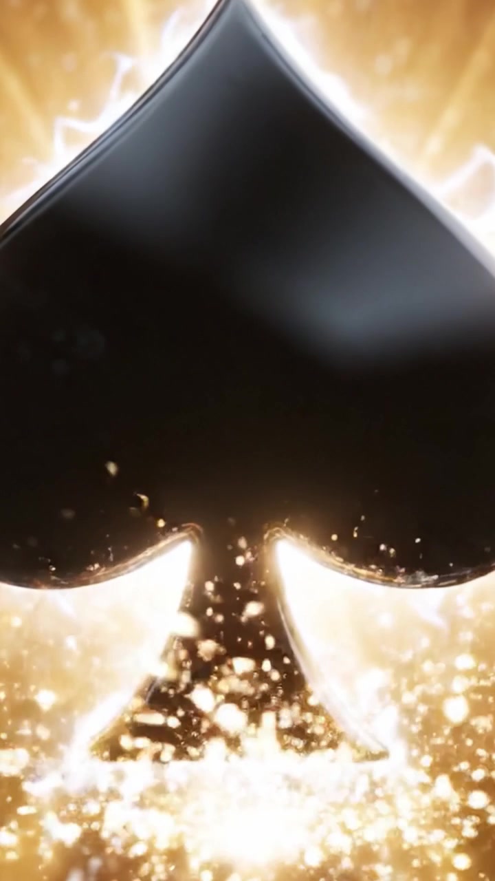 Una transizione accattivante da una misteriosa scena cosmica a un sorprendente design dell'asso di picche illuminato da luci scintillanti ed effetti energetici.