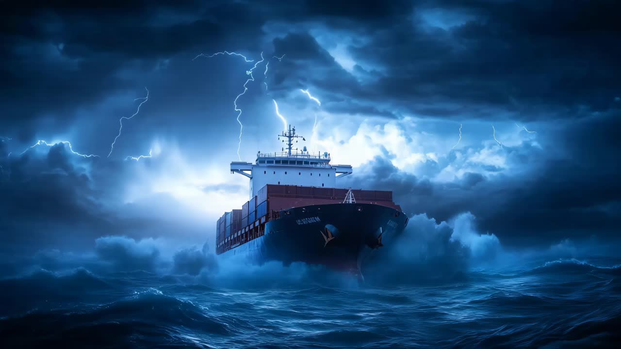 폭풍 에 빠진 컨테이너 선박