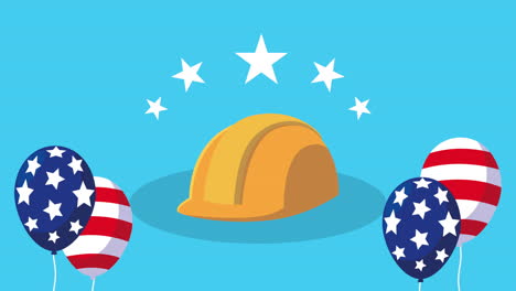 happy labor day with usa flag in balloons helium with construction helmet