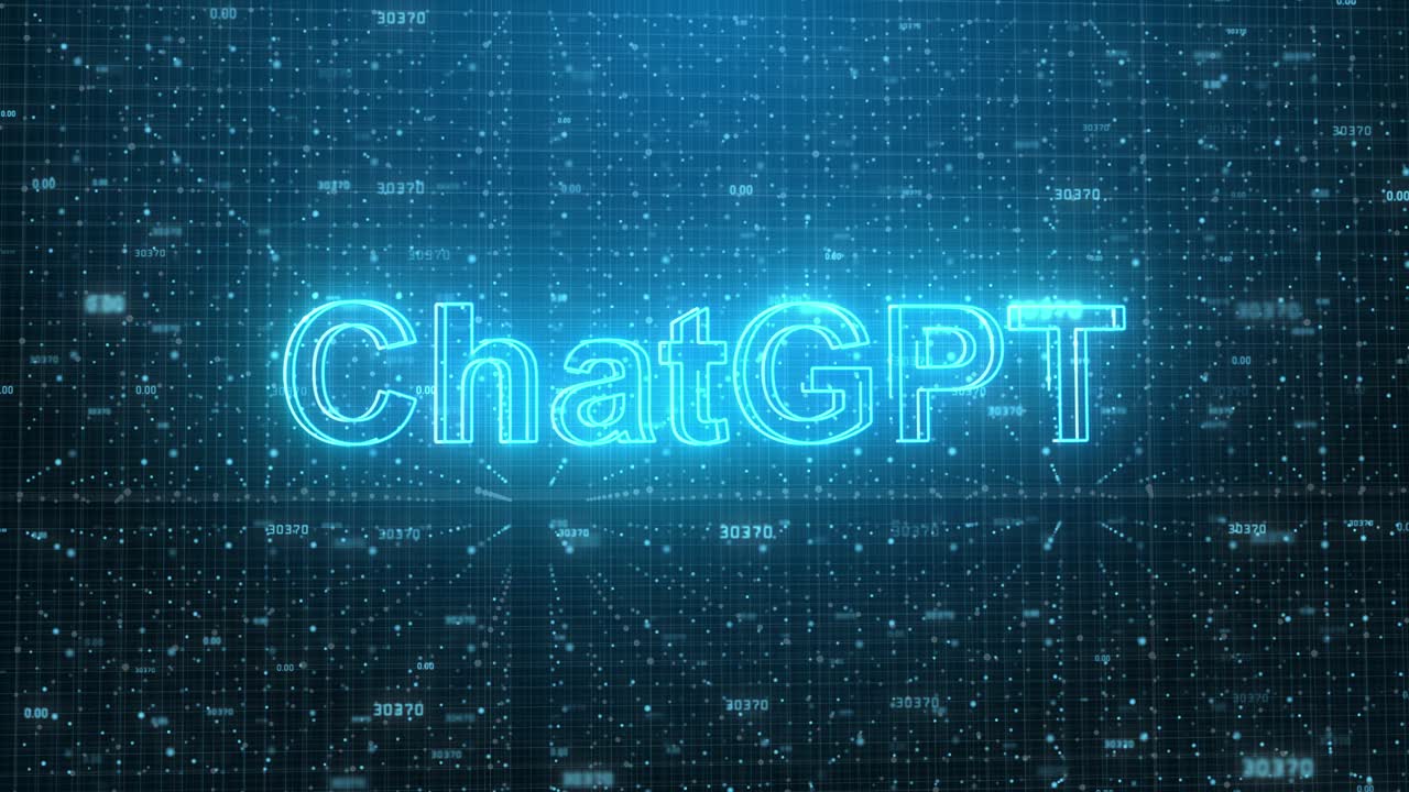 ChatGPT-tekst vises på digital datanettbakgrunn.