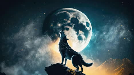 a majestic wolf howling under a full moon