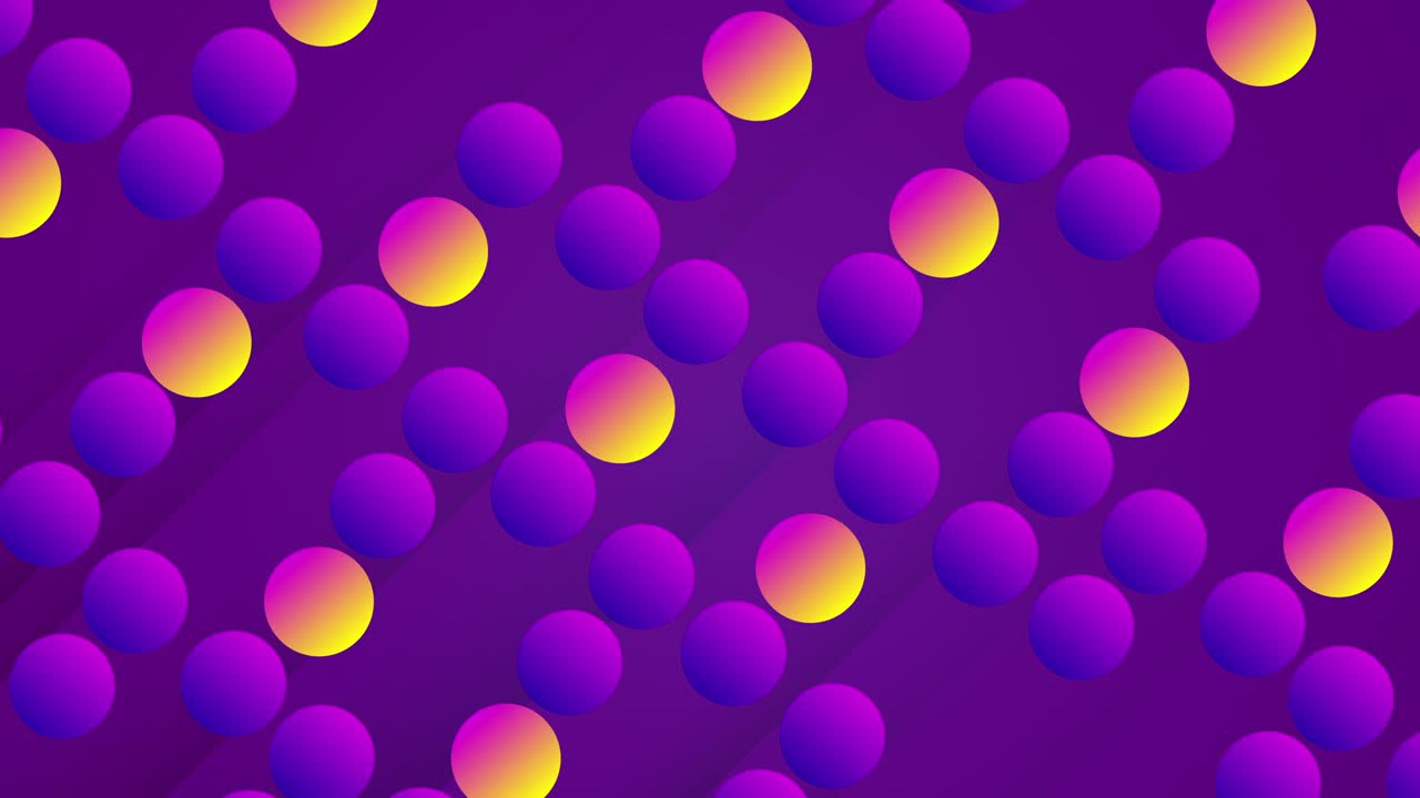 Purple and yellow spheres abstract background in 4k video.
