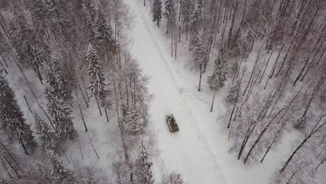 military vehicle in a snowy forest