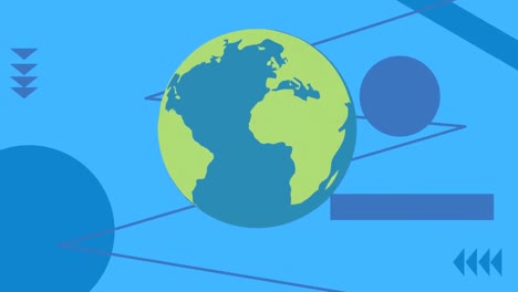 animación de globos y formas sobre fondo azul