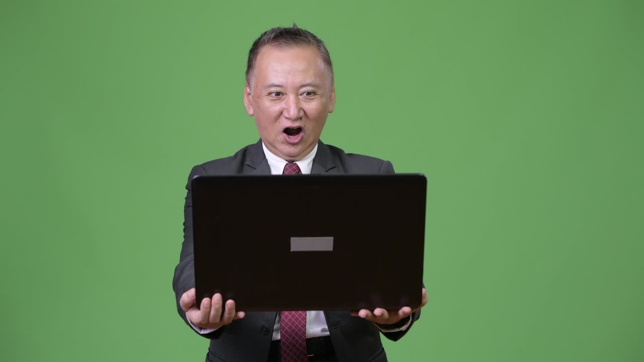 노트북으로 일하는 성숙한 일본인 사업가