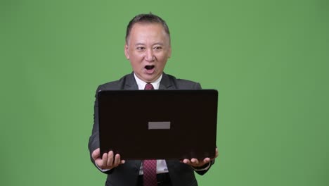 노트북으로 일하는 성숙한 일본인 사업가