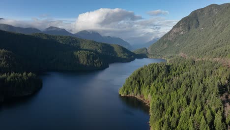 Aerial-video-of-Buntzen-Lake-in-Port-Moody-BC-near-Vancouver-Canada-in-the-Pacific-Northwest-in-4K