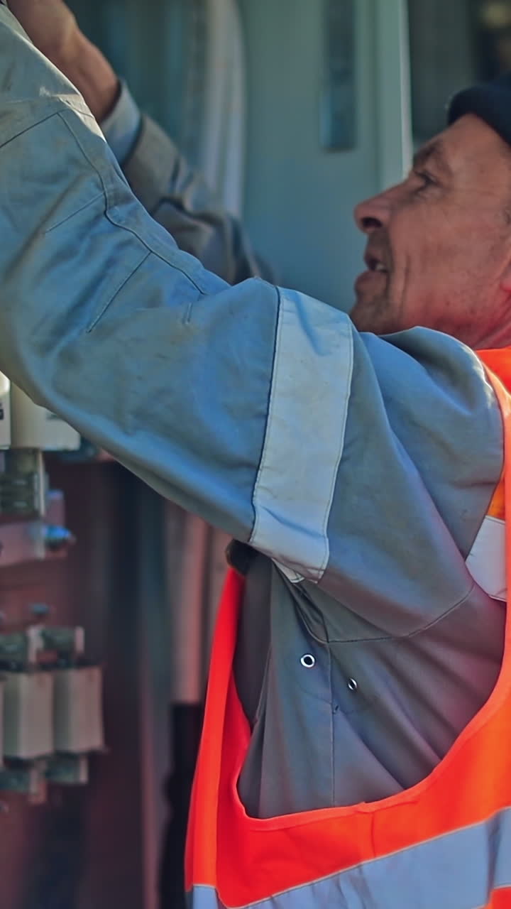 Engineer repairing electricity box. Engineer working on checking and maintenance electrical equipment