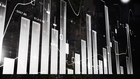 Animation-of-financial-data-processing-over-scope-scanning-and-cityscape