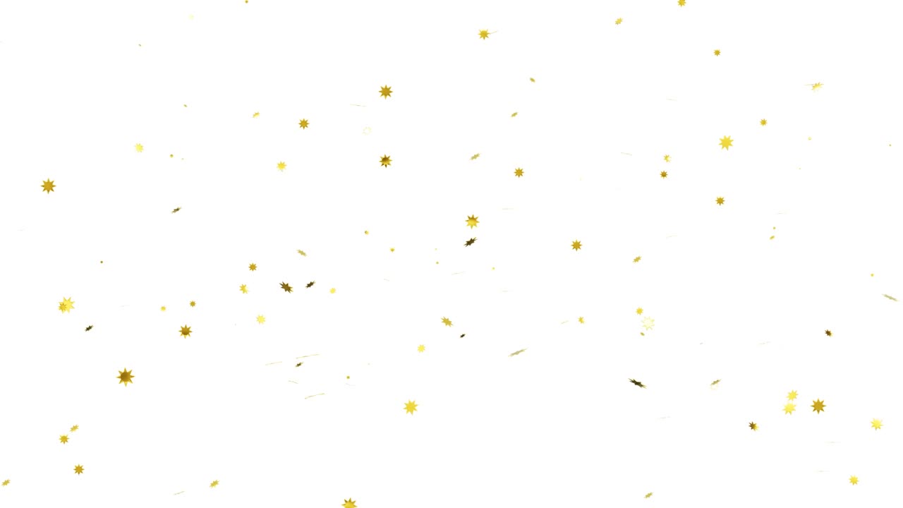 movimiento lento. bucle sin costuras. explosiones de confeti dorado en un fondo blanco con llave de croma. estrellas de colores volando. concepto: fiesta, cumpleaños, sorpresa, invitación tarjeta electrónica. confeti de estrellas 4k