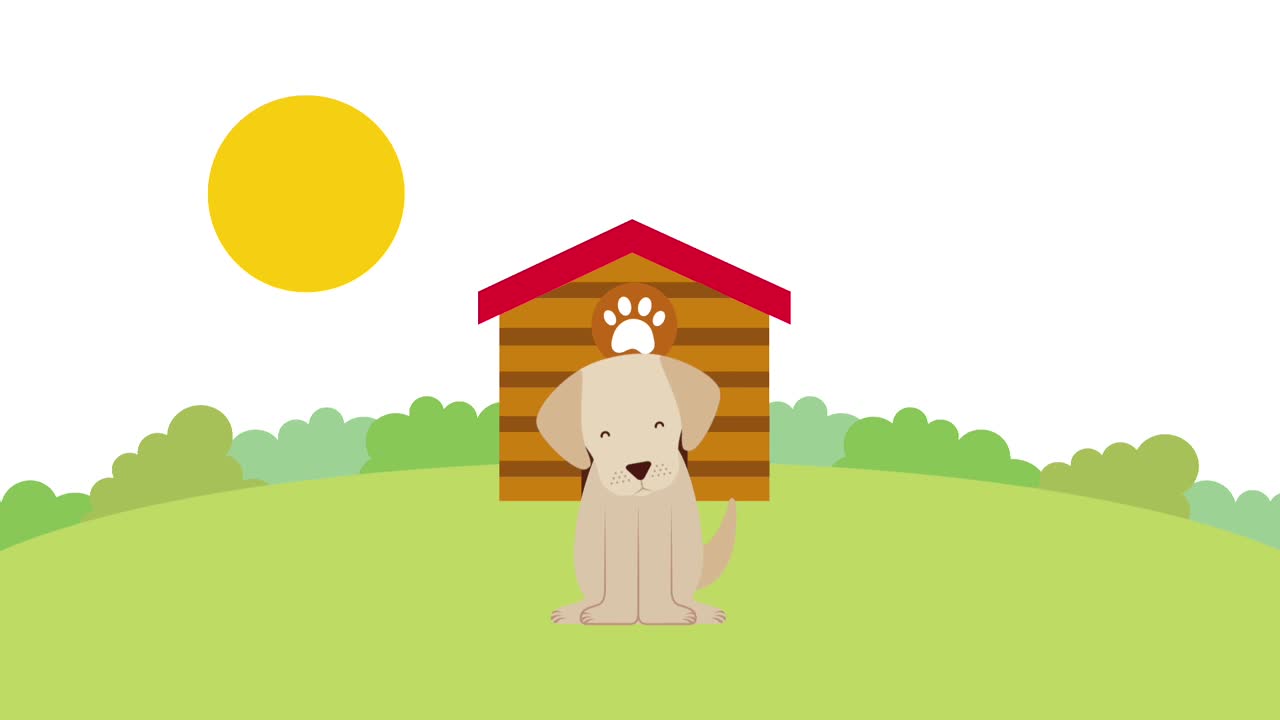 은 날 에서 행복한 개 나무 집