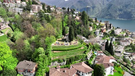 Drone-footage-of-Lugano,-Switzerland