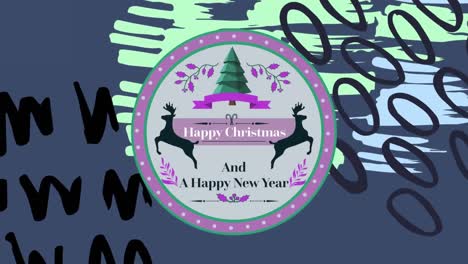 Animation-of-christmas-greetings-on-tag-over-colorful-animated-background