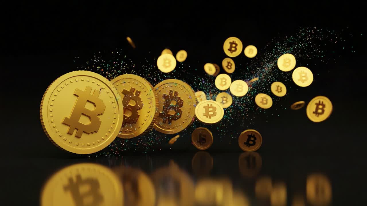 A Dynamic Display of Cryptocurrency Coins in Motion Showcasing Digital Currency and Modern Finances with Enhanced Visuals and Sparkling Effects