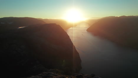 beautiful aerial view of a sunrise atmosphere in the lysefjorden, preikestolen, norway