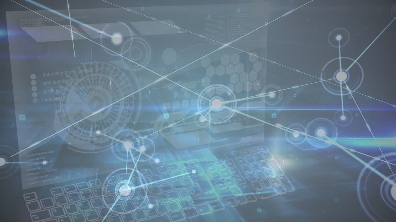 디지털 인터페이스에서 데이터 처리를 통해 빛나는 연결 네트워크의 애니메이션