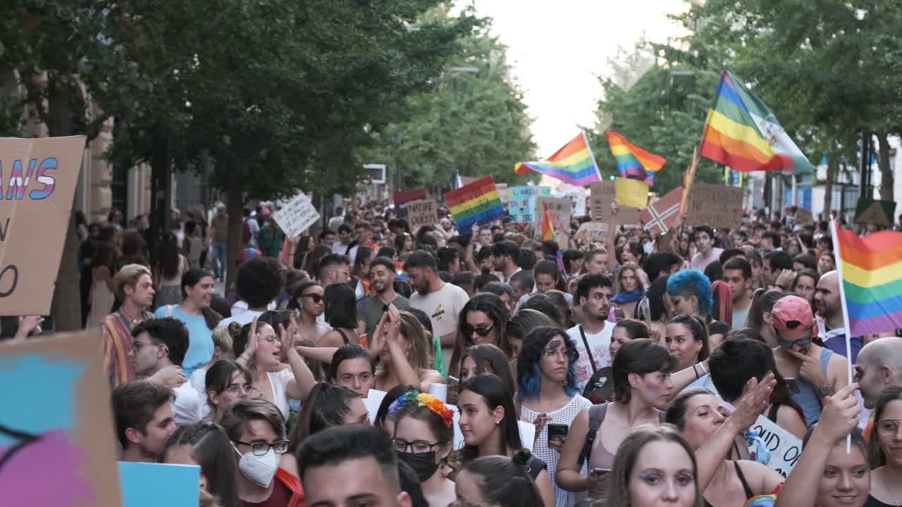GRANADA, SPAIN - JUNE 28, 2022: Many people at the pride manifestation, LGBT+ community