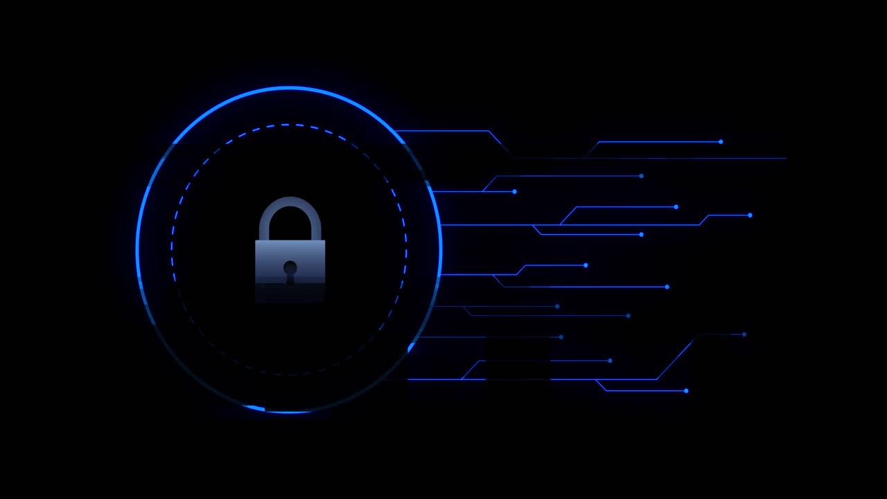 icono de candado de seguridad sobre el procesamiento de datos contra un fondo negro